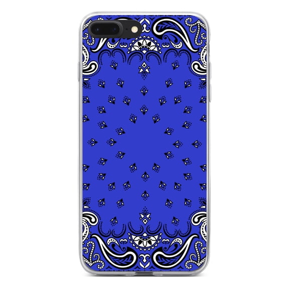 DistinctInk Clear Shockproof Hybrid Case for iPhone 7 PLUS / 8 PLUS (5.5" Screen) - TPU Bumper, Acrylic Back, Tempered Glass Screen Protector - Bandana Print - Blue, Black, White