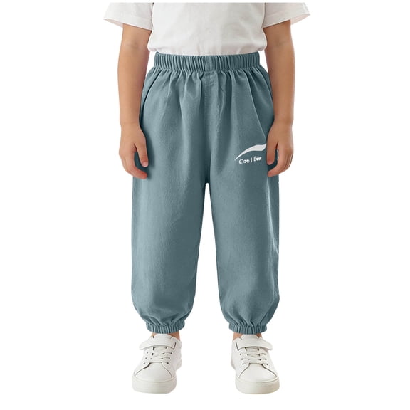 CYRBOKO Girls Jogger Pants, Pockets Tapered Linen Feel Solid Casual Bottoms Green Size 3-4 T