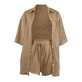 thumbnail image 4 of VBARHMQRT Business Casual Outfits for Women Plus Casual 2 Piece Tracksuit Loose Button Blouse Shirt Top High Wasit Elastic Shorts Set Loungewear Summer Outfits Valentines Outfits for Women, 4 of 4