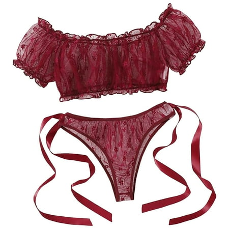 Midwennn Women s Sexy Lingerie One Shoulder Tube Top Sexy Lingerie Lace Bra Panties Two Piece Pajamas Nightgown Sexy plus Size Lingerie for Women Leather