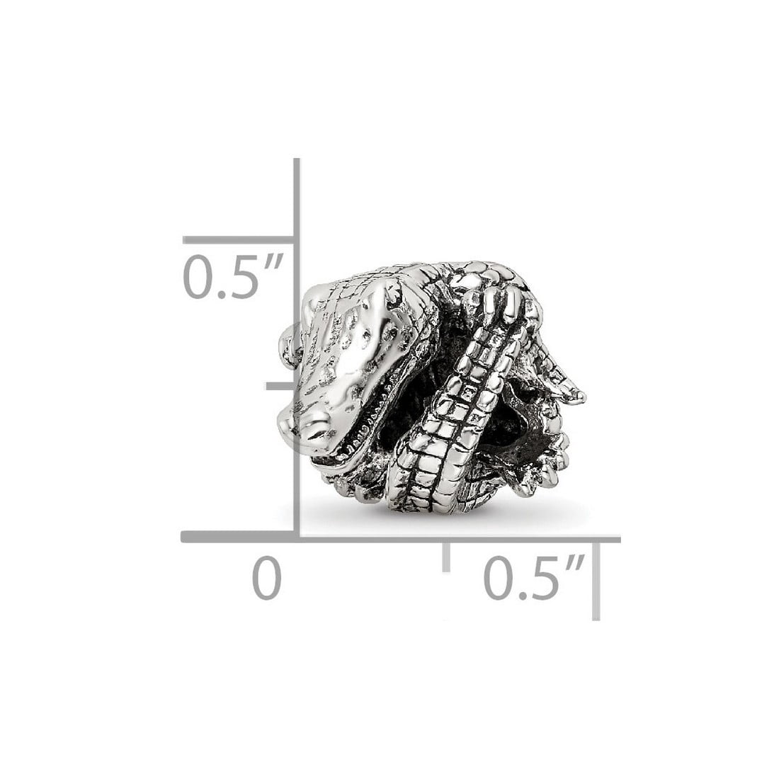 925 Sterling Silver Polished Oxidized Reflections Alligator Bead Charm 12.73x11.82mm Wide Pendant Necklace for Women