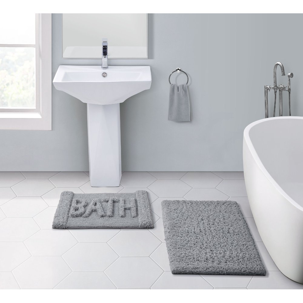 VCNY Home Heathered Grey Text 2Piece Bath Rug Set, Grey