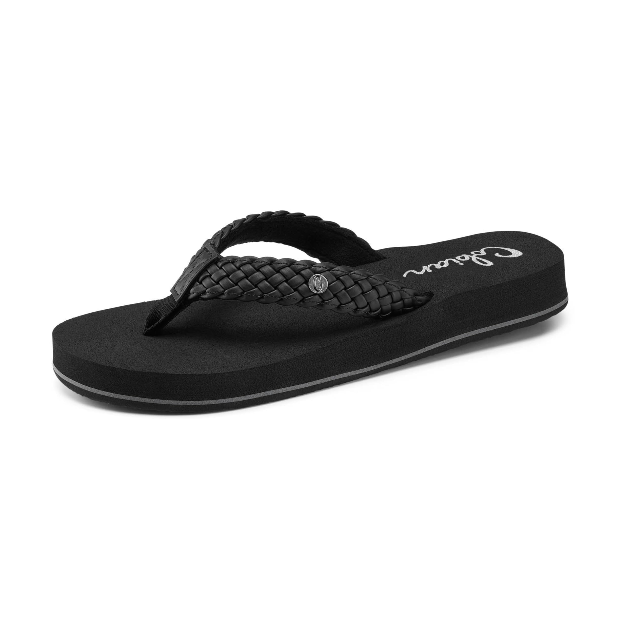 Cobian Women's Sandal Braided Bounce Flip Flop, Black, 10