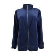 Karen Scott Women's Petite Velour Zip-Front Jacket (PS, Navy)