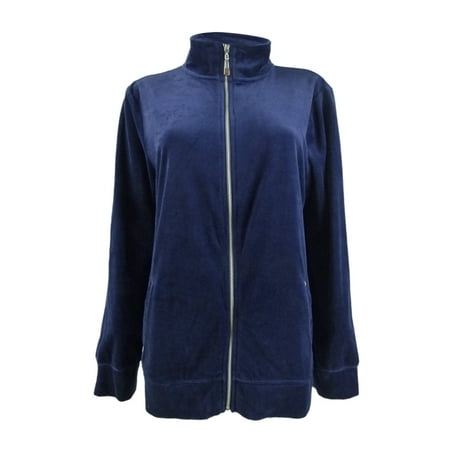 Karen Scott Women's Petite Velour Zip-Front Jacket (PS, Navy)