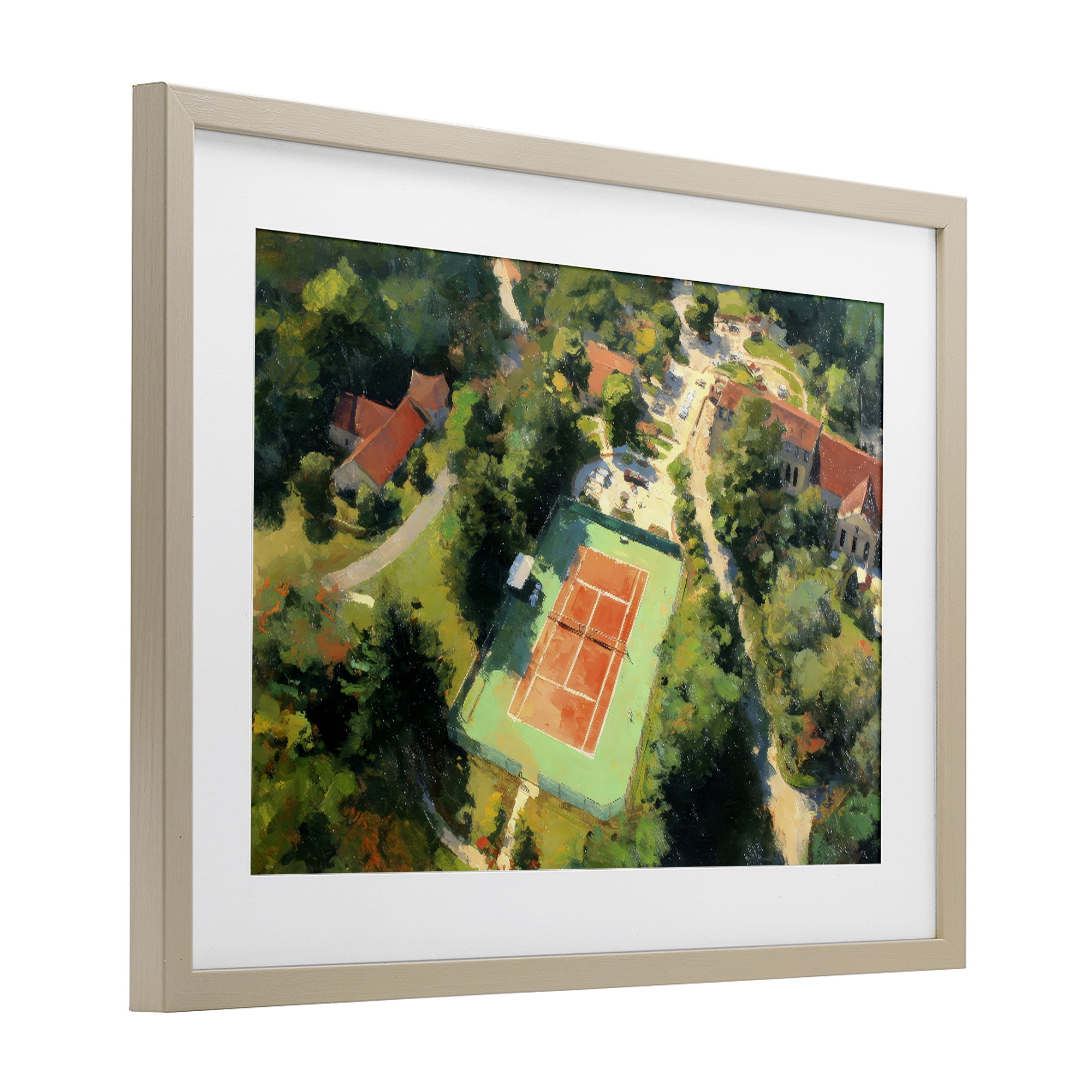 Stupell Industries Aerial Tennis Court Park Birch Framed Print Under Glass, design by Petal Prints Design
