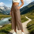 thumbnail image 5 of Capris Pants for Women Wide Leg Golf Casual Cropped with Pockets Brown High Waist Summer Business Size XL, 5 of 6