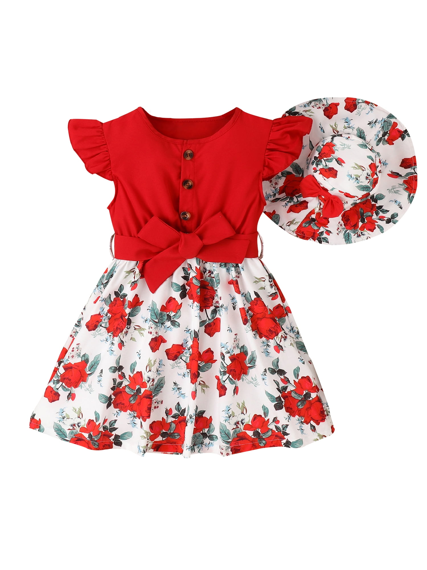 Bagilaanoe Little Girl Summer Dress Floral Print Flying Sleeves A-line ...