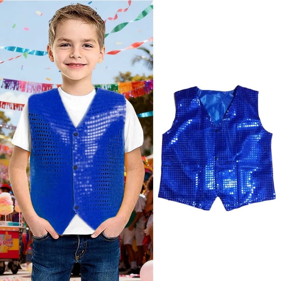 Kids Girls Sparkle Sequin Waistcoat Sleeveless Button Jacket Vest for Cheer Jazz Stage Performance 3-4 Years