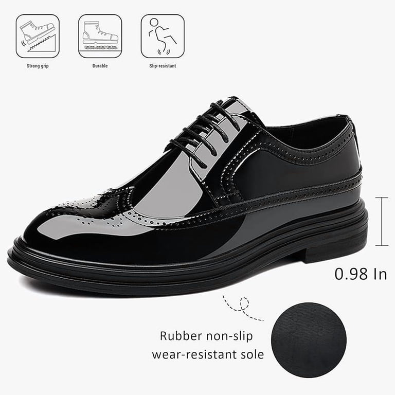 Black Patent Leather Brogue Oxford Wingtip Lug Sole Lace Up Dress Shoes Size 42‎ Oxford Dress Shoes Black Wingtip Brogue Patent Laces White  main image 2