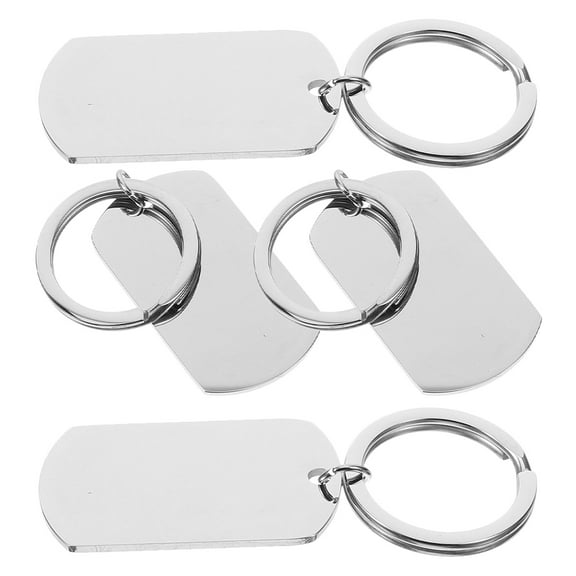 LEORX 4Pcs Engravable Stainless Steel Dog Tags Keychains Blank Metal Tags for Custom Use