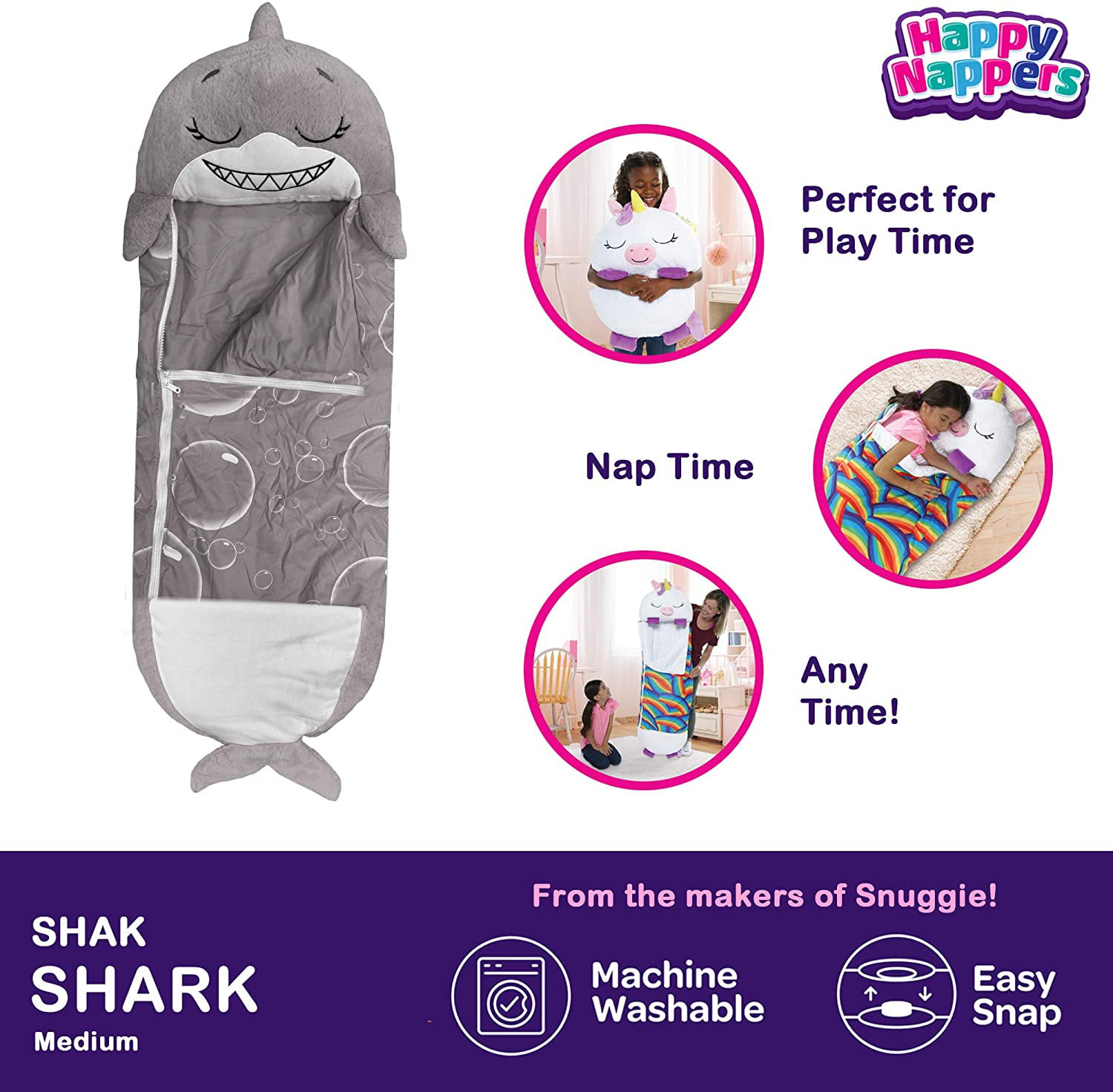 Shak the Shark 54"x20" NEW Details about   Happy Nappers Perfect Play Pillow Sleeping Sack Bag 