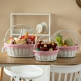 thumbnail image 6 of Traditional White Round Willow Gift Basket with Pink and White Gingham Liner and Sturdy Foldable Handles, Food Snacks Storage Basket, Set of 3, 6 of 7
