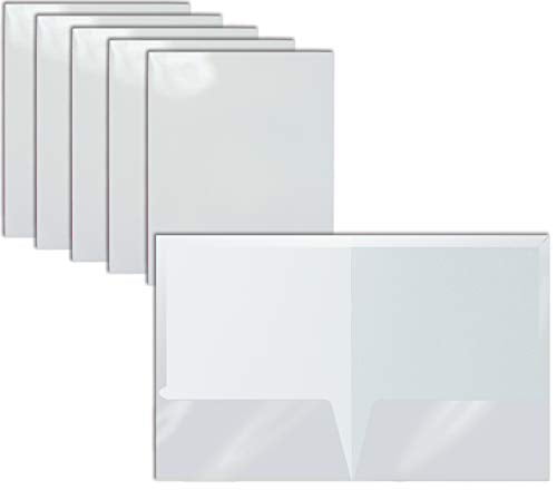 9.25" X 12" NEW 2-Pocket Glossy Laminated White Presentation Folders 25-Pack 