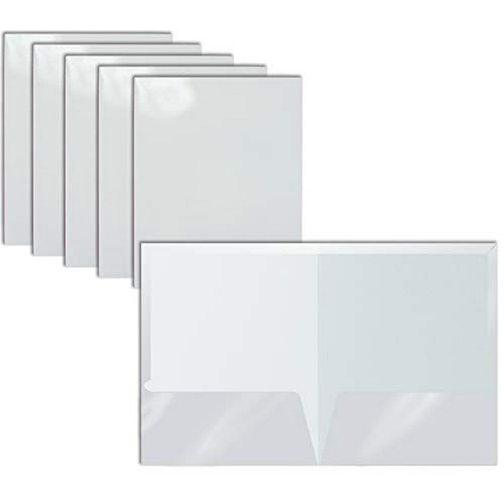 2 Pocket Glossy Laminated White Paper Folders, Letter Size, 25 Pack