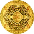 thumbnail image 1 of Ahgly Company Machine Washable Indoor Round Medallion Yellow Traditional Area Rugs, 5' Round, 1 of 4
