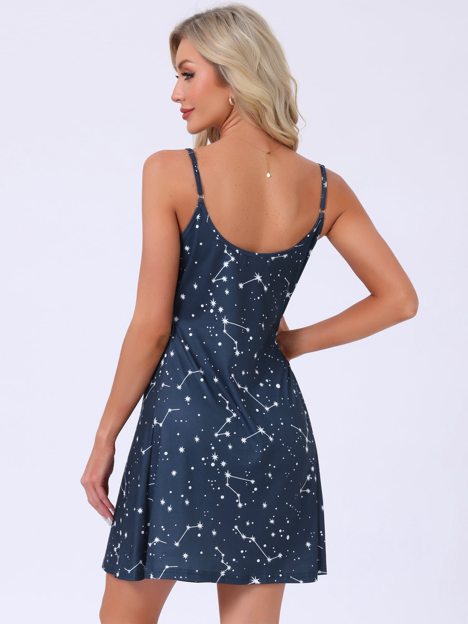 DARING DIVA Women's V-neck Chemise Soft Lingerie Nightshirts Pajama Dress 2XL Navy Moon