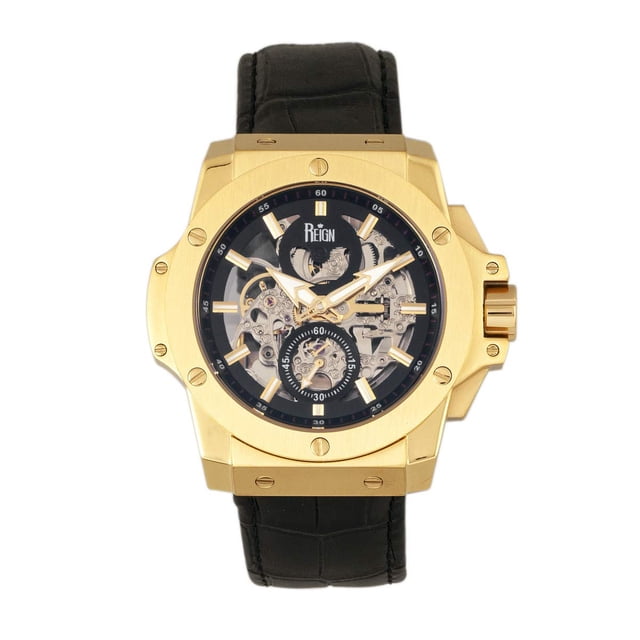 Reloj REIGN Commodus Automático Esqueleto Oro/Cuero Negro