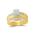 thumbnail image 2 of 10kt Yellow Gold His Hers Round Diamond Solitaire Matching Wedding Set 3/8 Cttw, 2 of 4