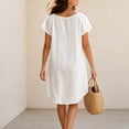 thumbnail image 7 of Women's Round Neck Ruffle Short Sleeve Mini Dress, Solid Loose Irregular High Low Hem Casual Swing Short Dress White M(M), 7 of 7