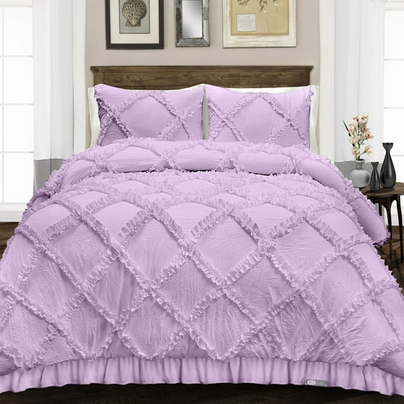 SGI Bedding 3 Piece Cotton Diamond Ruffle Duvet Cover Lilac Solid 600TC Calking