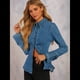 thumbnail image 5 of Camisas Vaqueras para Mujer, con Botones, Corte Entallado, Larga, Cuello en V, Chaquetas Vaqueras Ligeras. Azul Vaquero S, 5 of 9