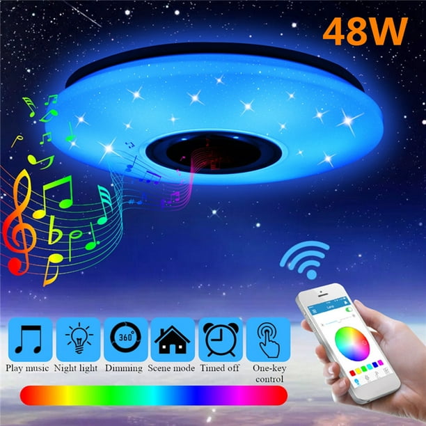 Starlight Led Ceiling Light Lamp 48w Rgbw Flush Mount Round With Bluetooth Speaker Dimmable Color Changing Fixture Work App Control Com Starlight Led Ceiling Light Lamp, Coloured Led Ceiling Lights