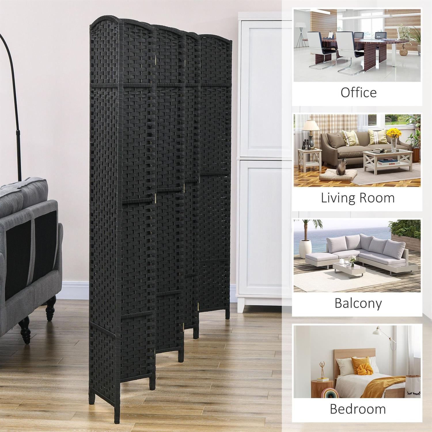 Demi Bonn 8-Panel Folding Room Divider Screen, 5.6' Tall Privacy Screen for Home Office, Space-Saving Freestanding Partition, Black