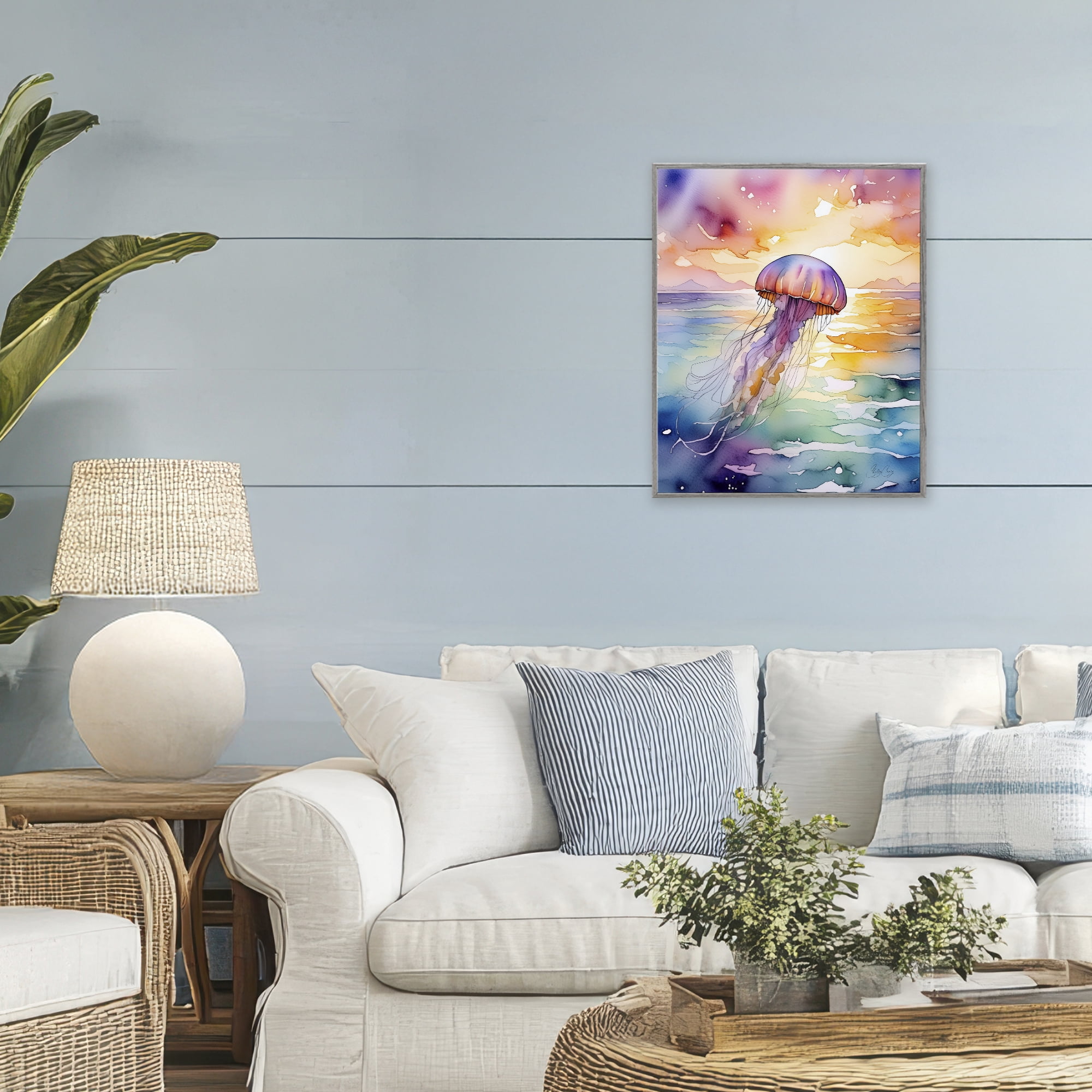 Stupell Industries Celestial Drift Jellyfish Gray Framed Giclee Art, design by Shelly Craig