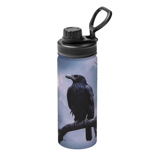 Cuervo místico y botella de agua deportiva completa con aislamiento de acero inoxidable, taza portátil, botella de agua para exteriores, moda, viajes, fitness, estudiante, talla única.