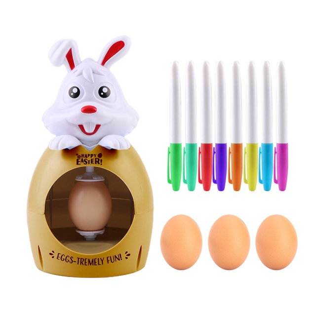 (Conejo blanco y marrón - sin sonido ni luz, con 3 huevos + 8 bolígrafos) Máquina para pintar huevos de Pascua