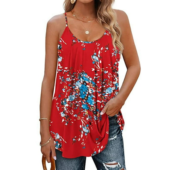 Innerwin Camisole Solid Color Women Tank Tops Party Sleeveless Loose Cami Red 2XL