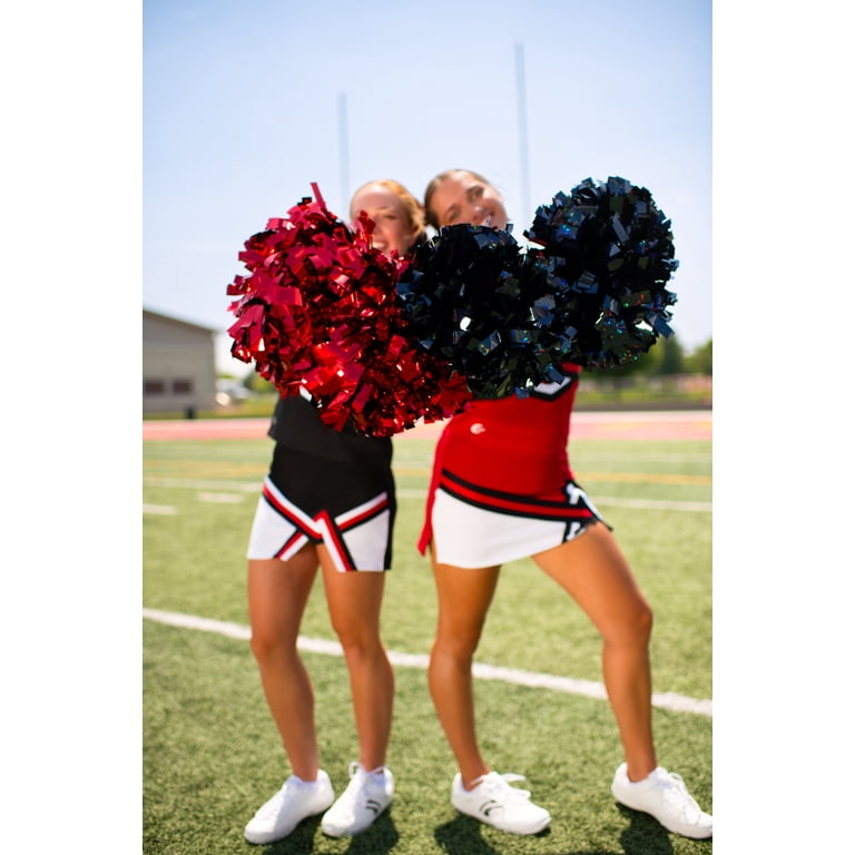 Chassé Metallic Cheerleading Poms - Shiny Metallic Cheer Pom With Baton Handle For Dance Sports Celebrations Single Black