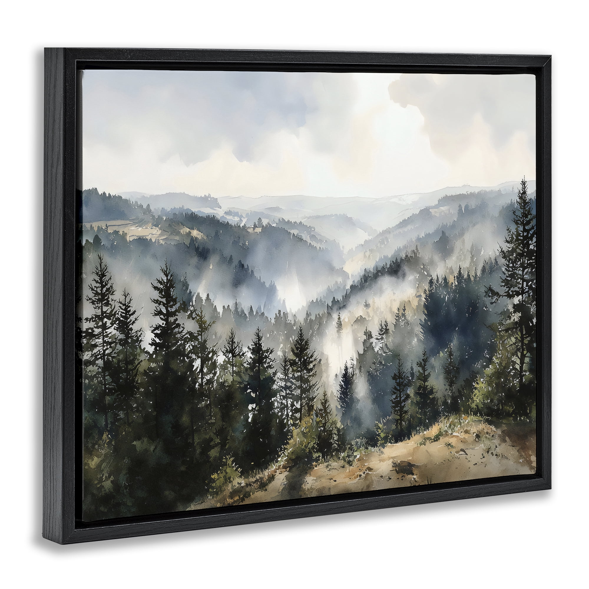 Stupell Industries Misty Tree Tops Vista Black Framed Floater Canvas Wall Art, design by Franklyn Gregory