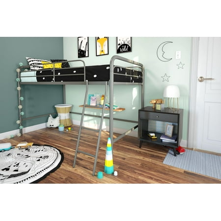 Junior Metal Loft Bed With Bonus Twin Mattress Bundle Junior Metal Loft Bed Silver