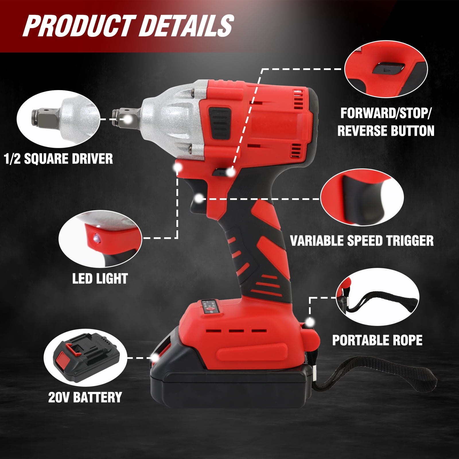 Cordless Impact Wrench, Max Torque 350 Ft-lbs, 1/2 inch Brushless Impact Gun, High Efficiency Brushless Motor with Fast Charger and 2 Battery
