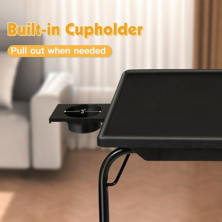 Jaxpety Set of 2 Adjustable TV Tray 6 Height and 3 Tilt Angles Plastic TV Trays Table for Eating on Bed Sofa Adult Folding Laptop Table Black