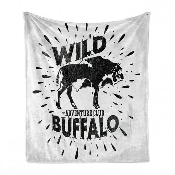Buffalo Soft Flannel Fleece Throw Blanket, Monochrome Style Wild Animal Bison Illustration Positive Grunge Wording, Cozy Plush for Indoor and Outdoor Use, 60" x 80", Charcoal Grey White, by Ambesonne