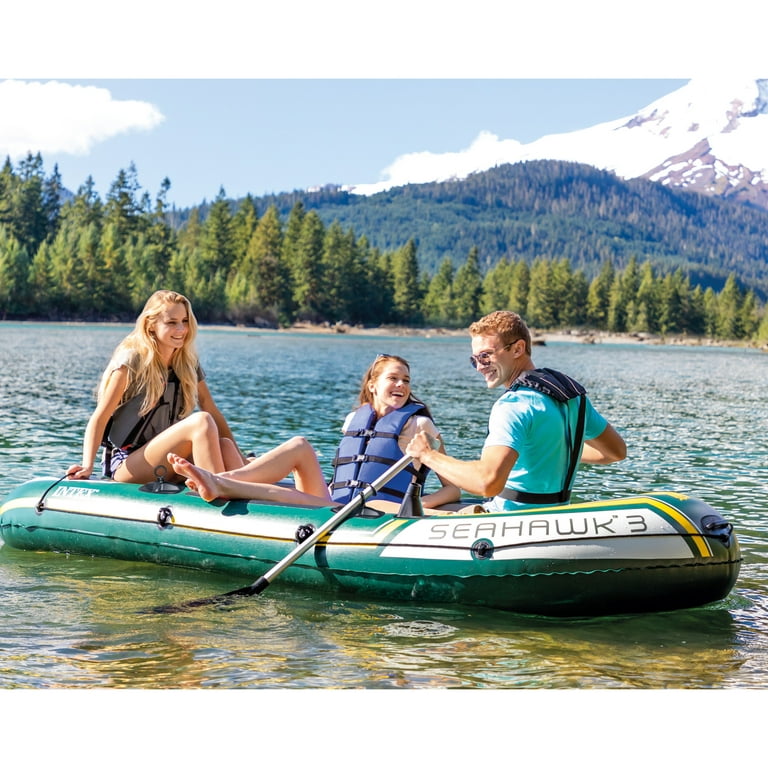 Intex Seahawk 3 Person Inflatable Rafting Boat Set w/ Aluminum Oars & Pump  