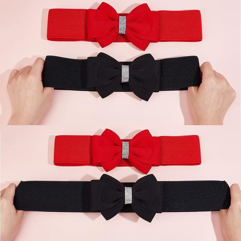2 Colors Elastic Belts Black Red White Cloth Bowknot Wide  display picture 1