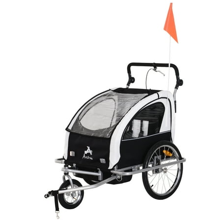 UPC: 0608938603678 | Aosom Elite 2-In-1 Child/ Pet Three-Wheel Bicycle Cargo Trailer & Jogger with 2 Safety Harnesses & Large Storage  White