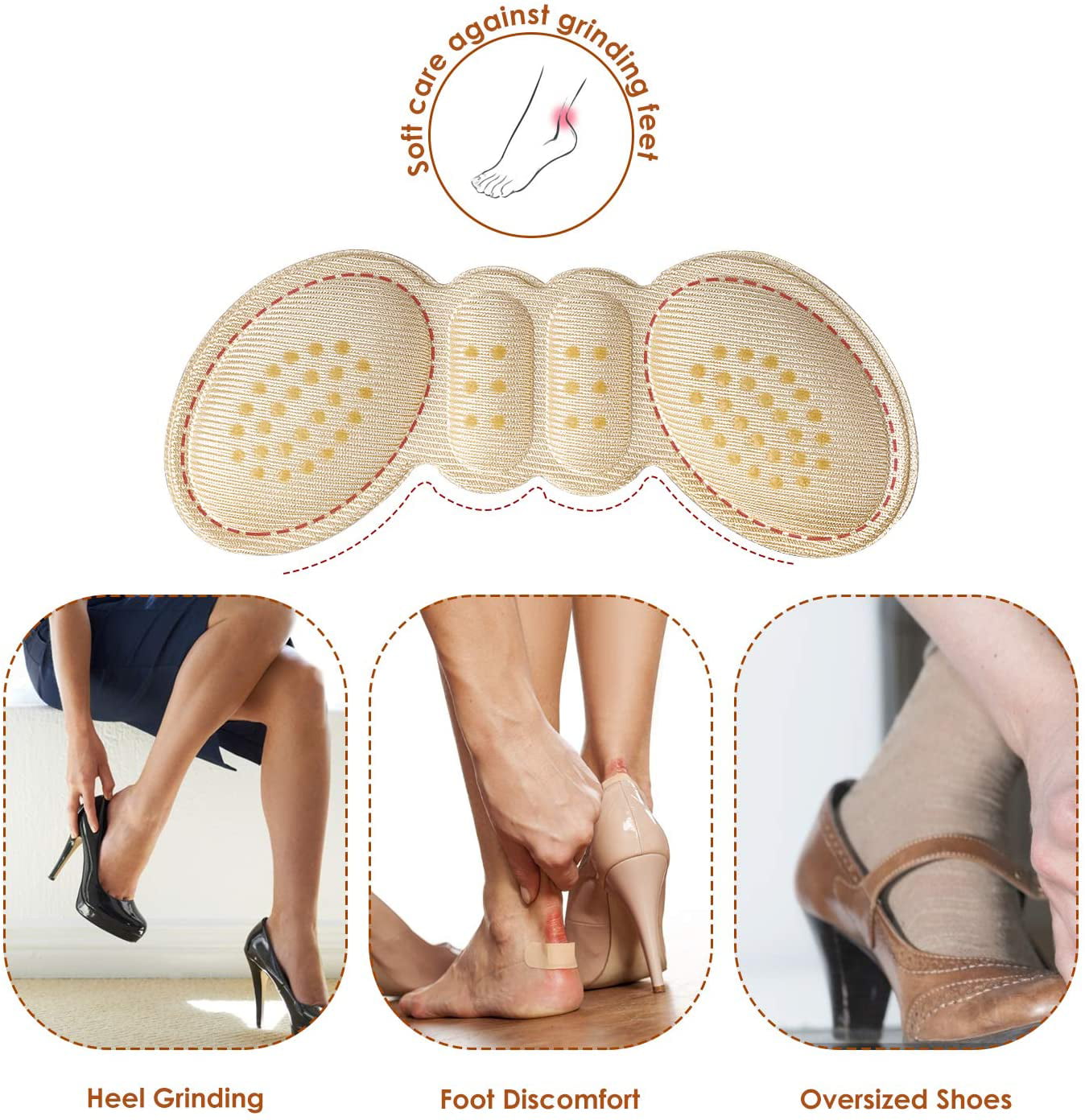 Heel Grip Liner Insert for Shoes Too Big,Shoe Filler Improved Shoe Fit and Comfort,Leather Prevent Blisters Beige, Thick 