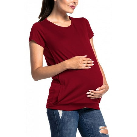 

MAWCLOS Women Crew Neck Short Sleeve Nursing Tops Maternity Pregnancy Breastfeeding Pullover Blouse Tee Summer Plain Tunic Shirt