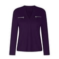 thumbnail image 4 of Tops for Women Casual V Neck Long Sleeve Shirts Outfits Clothes Stylish Fall Blouses with Zip up Pocket, 4 of 6