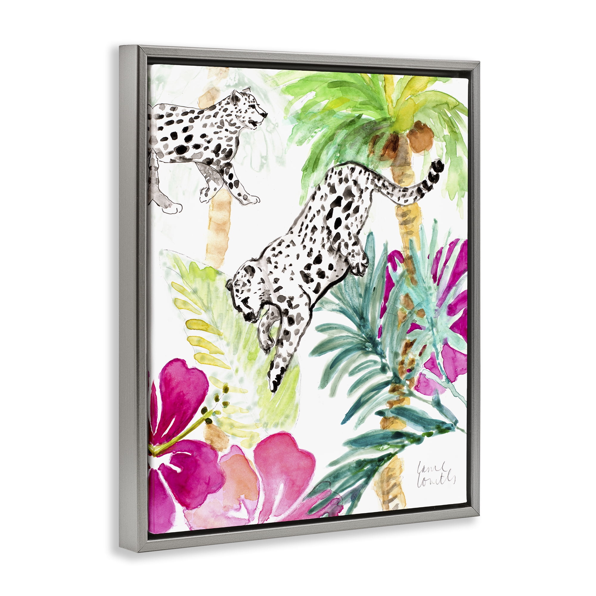 Stupell Industries Tropical Island Cheetahs Gray Framed Floater Canvas Wall Art, design by Lanie Loreth