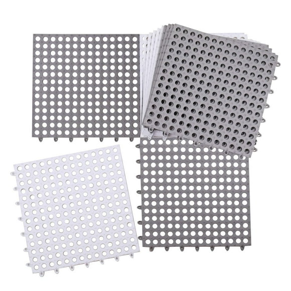 Drainage Interlocking Tiles, "xSoft PVC NonSlip Drain Tiles Vented Floor Tiles Shower Mat with Suction Cups for Bathroom Pool Kitchen Locker Room
