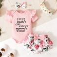 thumbnail image 4 of WOYY Infant Girl Summer Outfits Letter Embroidery Short Sleeve Romper Shorts Headband Set, 4 of 6