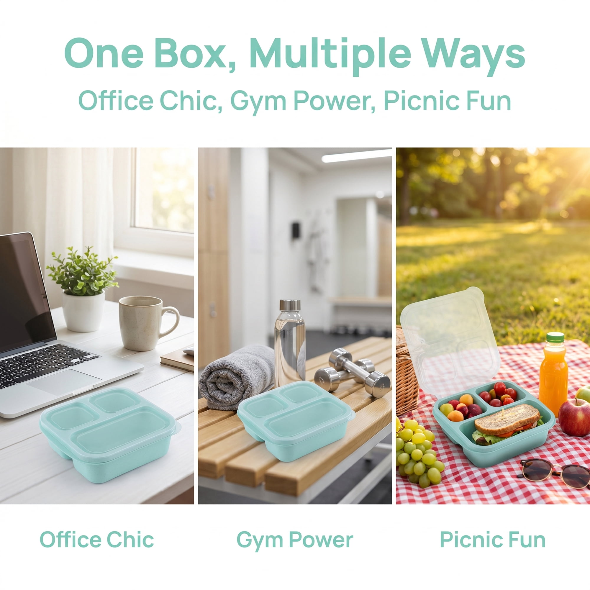 Unique Bargains Wheat Straw Leak-Proof Meal Lunch Bento Box for Work Travel Green