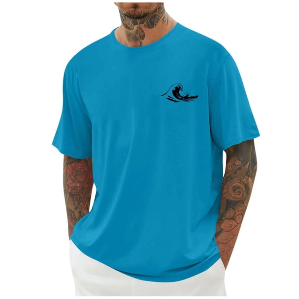 Camisetas de Manga Larga para Hombre Impresión de Algodón Cuello Redondo Moda Casual Camiseta de Manga Corta, Top de Verano Suave