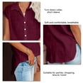 thumbnail image 6 of Single Breasted Blouse Button Front Pure Color Turn Down Collar Short Sleeved Blouse for Women Summer Burgundy XL, 6 of 7